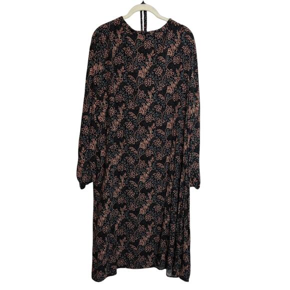 Loft Plus Womens Midi Dress Size 20 Gray Rust Floral Print Long Sleeve Rayon - Picture 4 of 6